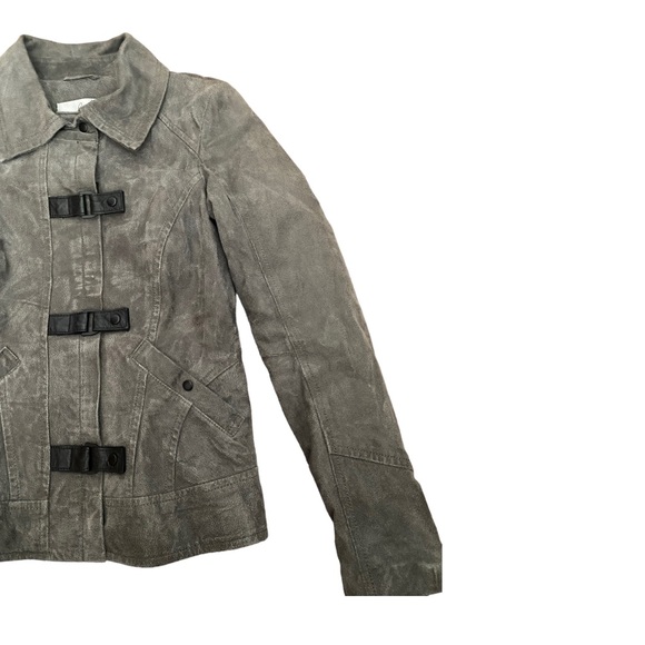 Blink Gray Suede Leather Jacket with Faux Leather Strap Detailing Size XXS - Picture 6 of 10